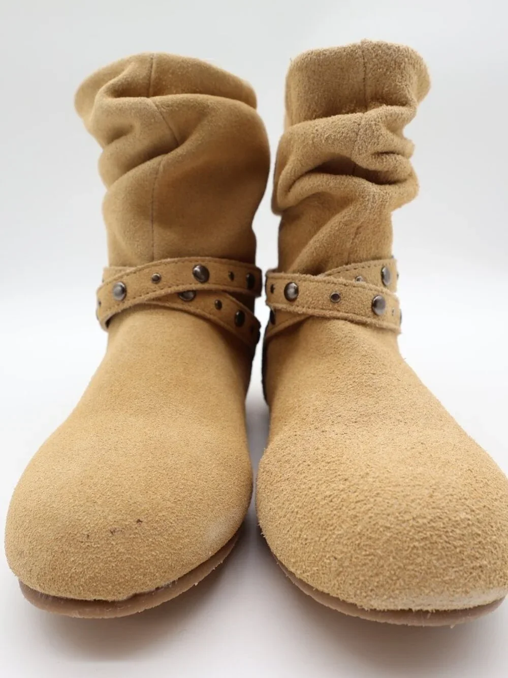 L'Amour Slouchy Buckle Boots Toddler Size 1 Tan Leather Studded Ankle